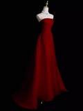 Sexy A Line Strapless Sleeveless Burgundy Long Prom Dress HZ1024