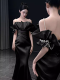 Simple Satin Long Mermaid Prom Dress Spaghetti Straps Party Dress HZ1024
