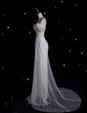 Elegant Mermaid Off The Shoulder Sequin Long White Wedding Dresses HZ1024