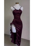 Vintage Mermaid Spaghetti Straps Custom Silk Satin Blue Long Prom Dresses HZ1024
