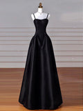 Elegant Black A-Line Satin Long Prom Dress Long Prom Dress HZ1024