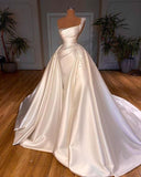 Gorgeous One Shoulder Wedding Dress Bateau A-Line With Pearl HZ1024
