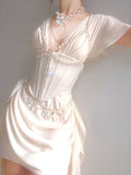 Sheath V-Neck Short Homecoming Dress Satin Birthday Dress HZ1024