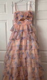 Charming Ball Gown Long Strapless Ruffles Floral Long Prom Dress HZ1024